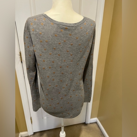 LOFT Grey sweater w/ Gold Metallic Pola Dots, medium - Picture 4 of 6